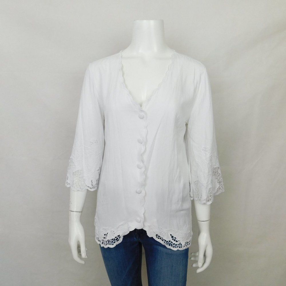 Soft Surroundings White Crochet Blouse Boho XS